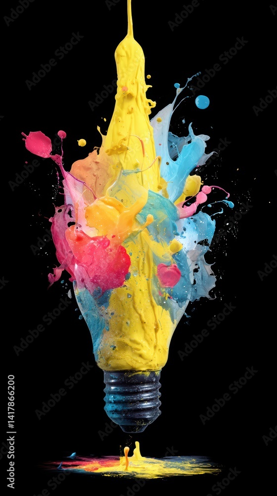 Obraz premium Bright Idea Colorful Paint Explosion From Light Bulb Conceptual Art High Speed Photography