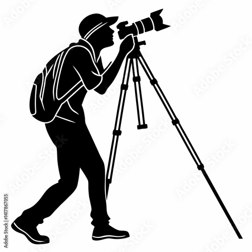 photo camera and tripod, Photographer in Action
