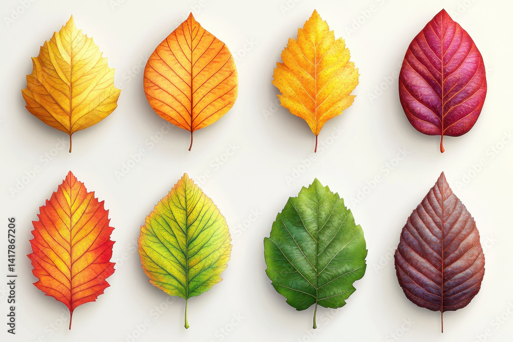 Obraz premium Collection of colorful autumn leaves scattered on a rustic wooden bench in a peaceful park setting.