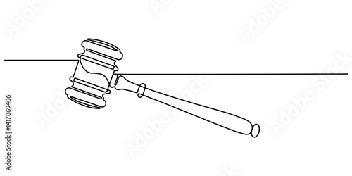 Continuous line drawing of the judge's hand tapping the gavel. One continuous single drawing line art flat doodle judge, court, gavel, law, legal, justice, hammer, gavel in the judge. Editable stroke.