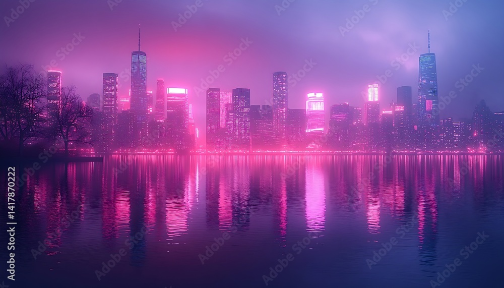 Obraz premium Neon cityscape reflection