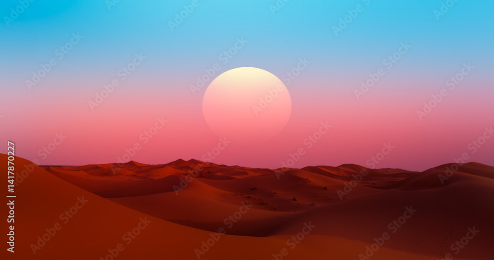 Sand dunes in the Sahara Desert at amazing sunrise, Merzouga, Morocco - Orange dunes in the desert of Morocco - Sahara desert, Morocco