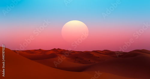 Obraz na płótnie Sand dunes in the Sahara Desert at amazing sunrise, Merzouga, Morocco - Orange dunes in the desert of Morocco - Sahara desert, Morocco w salonie