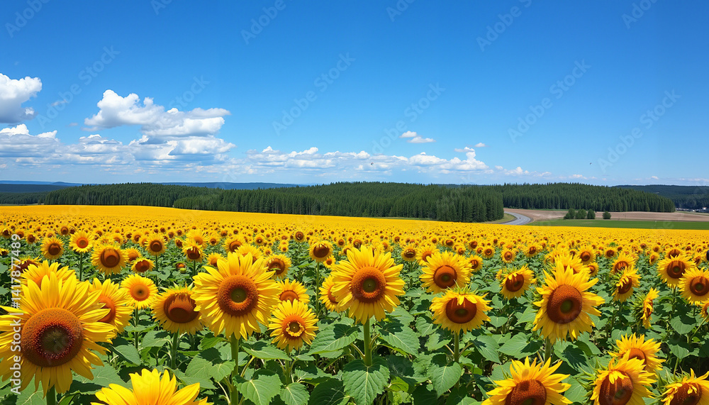 Fototapeta premium sunflower field with blue sky