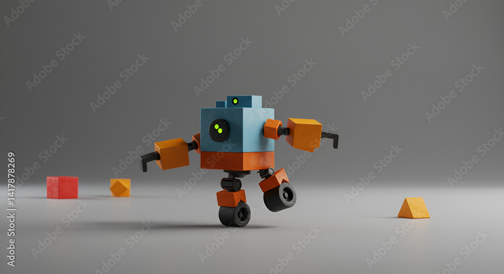 Obraz premium Block Form Robot Alone Balanced In Clean Frame