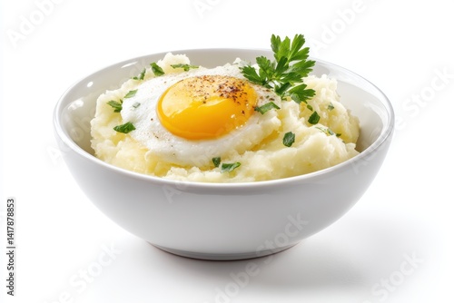 Wallpaper Mural Sunny Side Up Egg on Mashed Potatoes in White Bowl Garnished with Fresh Parsley Culinary Delight Torontodigital.ca