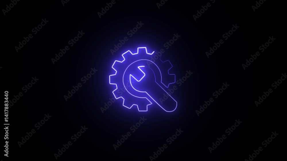 Neon Spinning gears animation. glowing neon setting icon, Technology setting icon black background, Blue color settings icon. 4k Neon Spinning gears animation. glowing neon setting icon, Technology setting icon black background, Blue color settings icon. 4k
