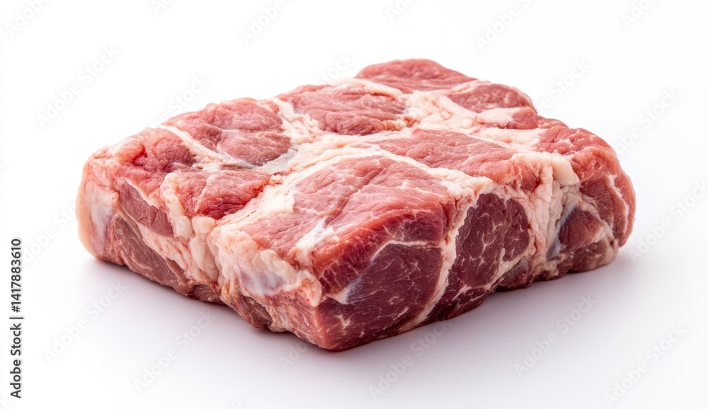 Raw pork meat cut with marbling on a white background. Raw pork meat cut with marbling on a white background.