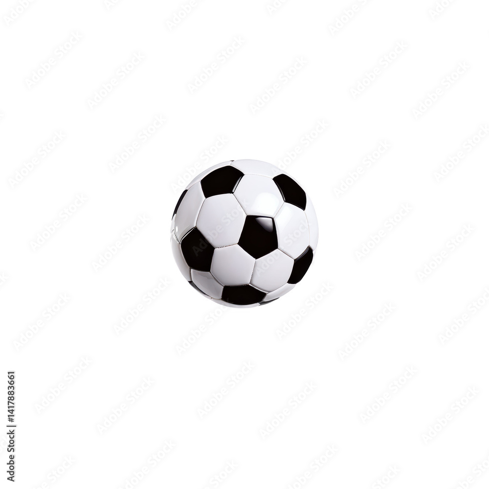 A classic black and white soccer ball floating against a neutral background, highlighting its distinctive pattern and shape. A classic black and white soccer ball floating against a neutral background, highlighting its distinctive pattern and shape.