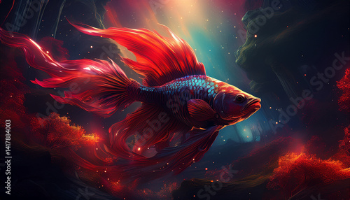 Sci-Fi Digital Artwork of Red Glowing Fish
