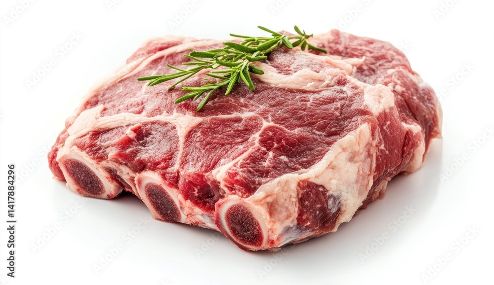 Raw ribs meat with rosemary sprig on white background close up. Raw ribs meat with rosemary sprig on white background close up.