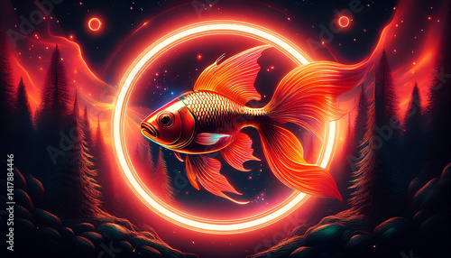 Glowing Fish Abstract Tech Artwork with Digital Symbolism
