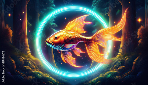 Futuristic Abstract Design with a Fish and Circle