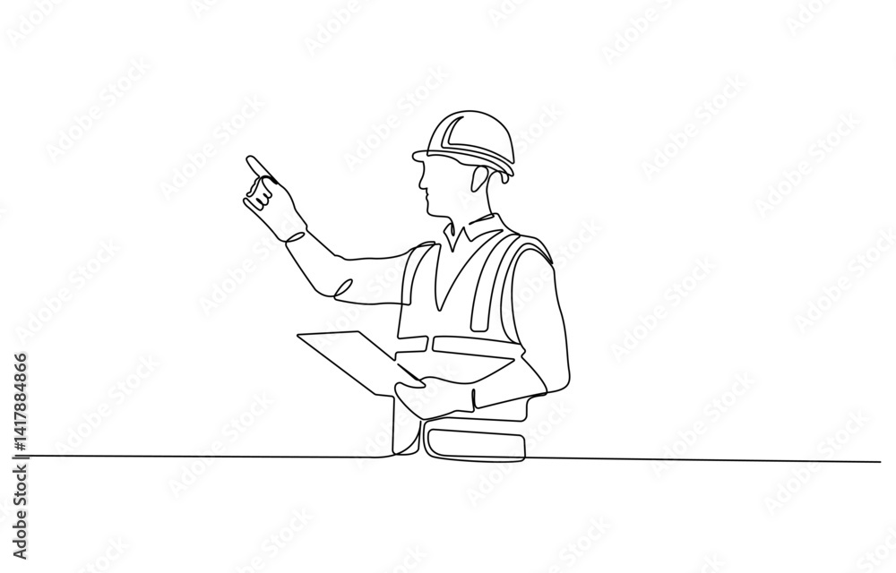 Continuous one line art drawing of male civil engineer vector illustration, Male construction worker. Continuous line style. Hand drawn. One line. Vector design. illustration. Continuous one line art drawing of male civil engineer vector illustration, Male construction worker. Continuous line style. Hand drawn. One line. Vector design. illustration.