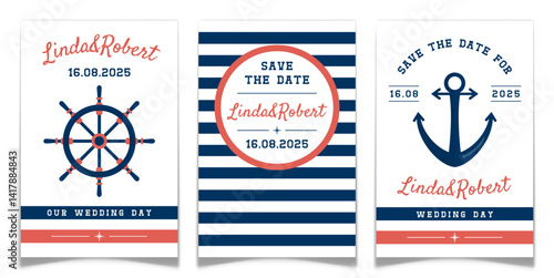 Save The Date Cards in Sailor and Nautical Style.