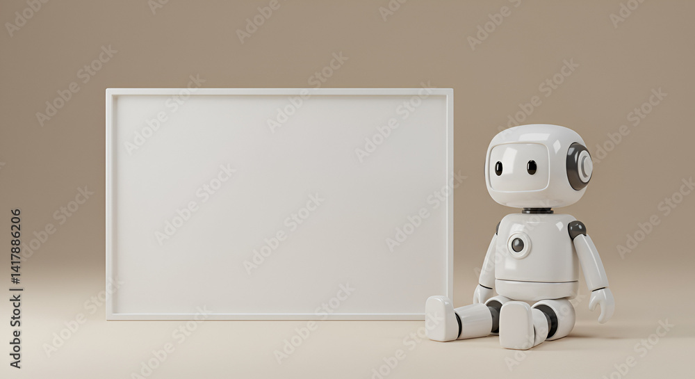 Digital Minimal Robot Sitting Idle Blank Canvas Digital Minimal Robot Sitting Idle Blank Canvas