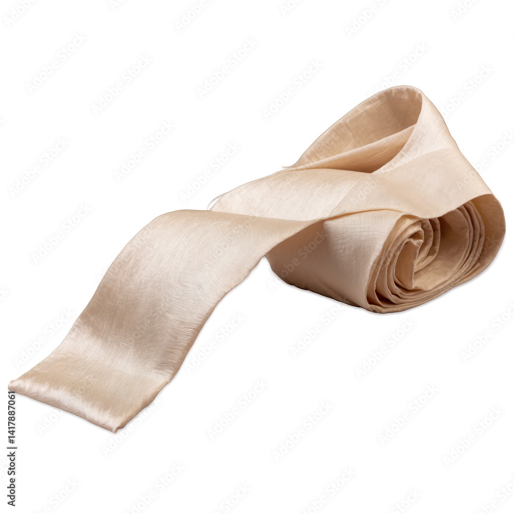 Elegant satin ribbon in a delicate beige hue, coiled gracefully with a smooth, lustrous finish against a neutral backdrop. Elegant satin ribbon in a delicate beige hue, coiled gracefully with a smooth, lustrous finish against a neutral backdrop.