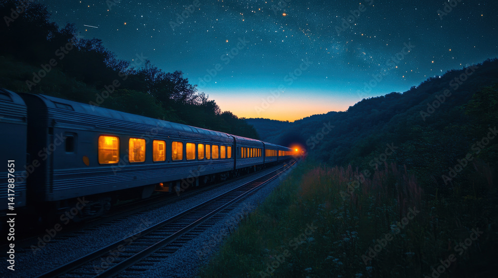 Night Train Journey Through Starlit Mountains Night Train Journey Through Starlit Mountains