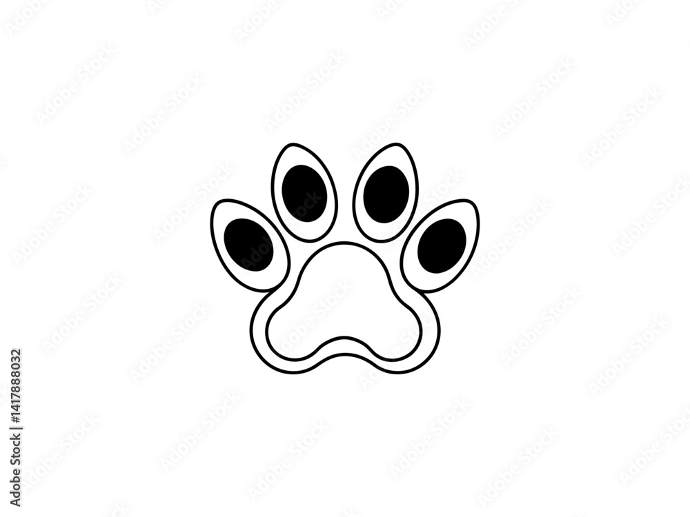 A clean, vector graphic Simple Black Animal Paw Print design and white background .