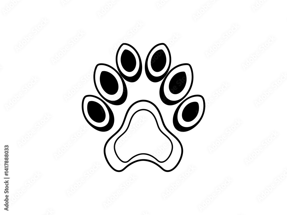 A clean, vector graphic Simple Black Animal Paw Print design and white background .