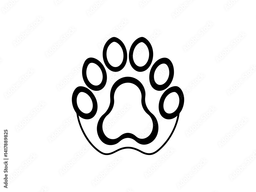 A clean, vector graphic Simple Black Animal Paw Print design and white background .