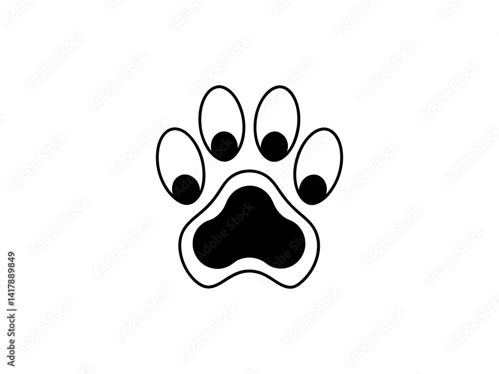 A clean, vector graphic Simple Black Animal Paw Print design and white background .