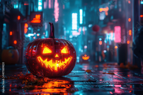 Wallpaper Mural A Halloween pumpkin on a table in the city. Torontodigital.ca