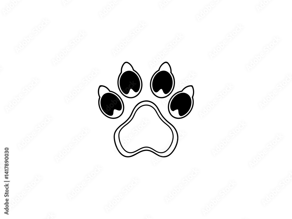 A clean, vector graphic Simple Black Paw Print on White Background .