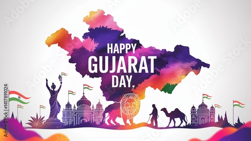 Lion and camel emphasize Gujarat’s strength, pride, and desert landscape charm.