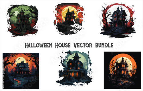 Obraz na płótnie Halloween house vector bundle , Horror house vector bundle , Halloween Haunted House Set Vector Design. w salonie