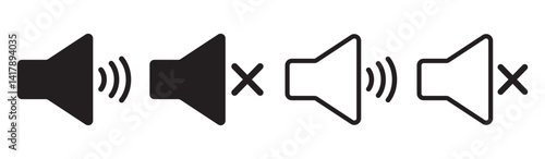 Mute Icon for Audio, Sound Control, Set of Speaker Icons Featuring Mute, Unmute icon set. Speaker icon set. volume icon vector. loudspeaker icon vector. Mute and unmute volume sound icon set. 