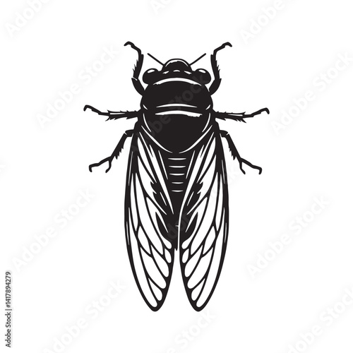 Mystical Cicada silhouette, symbol of transformation and rebirth – Cicada illustration – Minimalist Cicada vector – Insect silhouette

