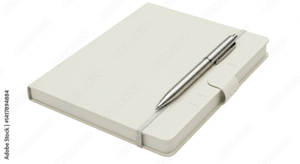 Isolated White Notebook with Pen Elegant Still Life Isolated White Notebook with Pen Elegant Still Life