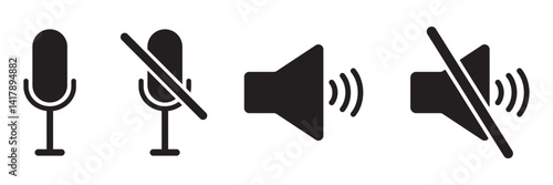 Mute Icon for Audio, Sound Control, Set of Speaker Icons Featuring Mute, Unmute icon set. Speaker icon set. volume icon vector. loudspeaker icon vector. Mute and unmute volume sound icon set. 