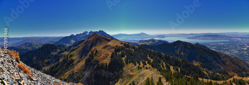 Obraz na płótnie Box Elder Peak view from peak, American Fork Canyon. Lone Peak, Mt Timpanogos Uinta-Wasatch-Cache National Forest, Wasatch Range Rocky Mountains, Utah, United States. w salonie