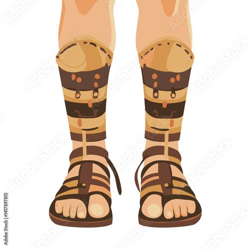 Roman soldier sandals and armor on white background

