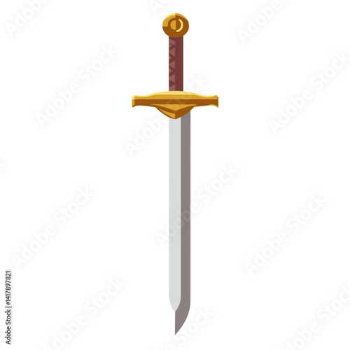 Roman sword with gold hilt on white background


