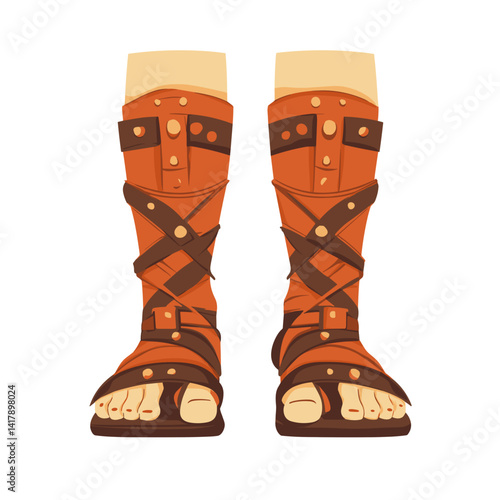 Roman warrior sandals on white background

