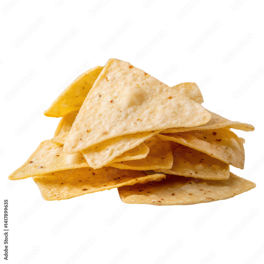 Crispy Tortilla Chips Stacked, isolated on transparent background. Crispy Tortilla Chips Stacked, isolated on transparent background.