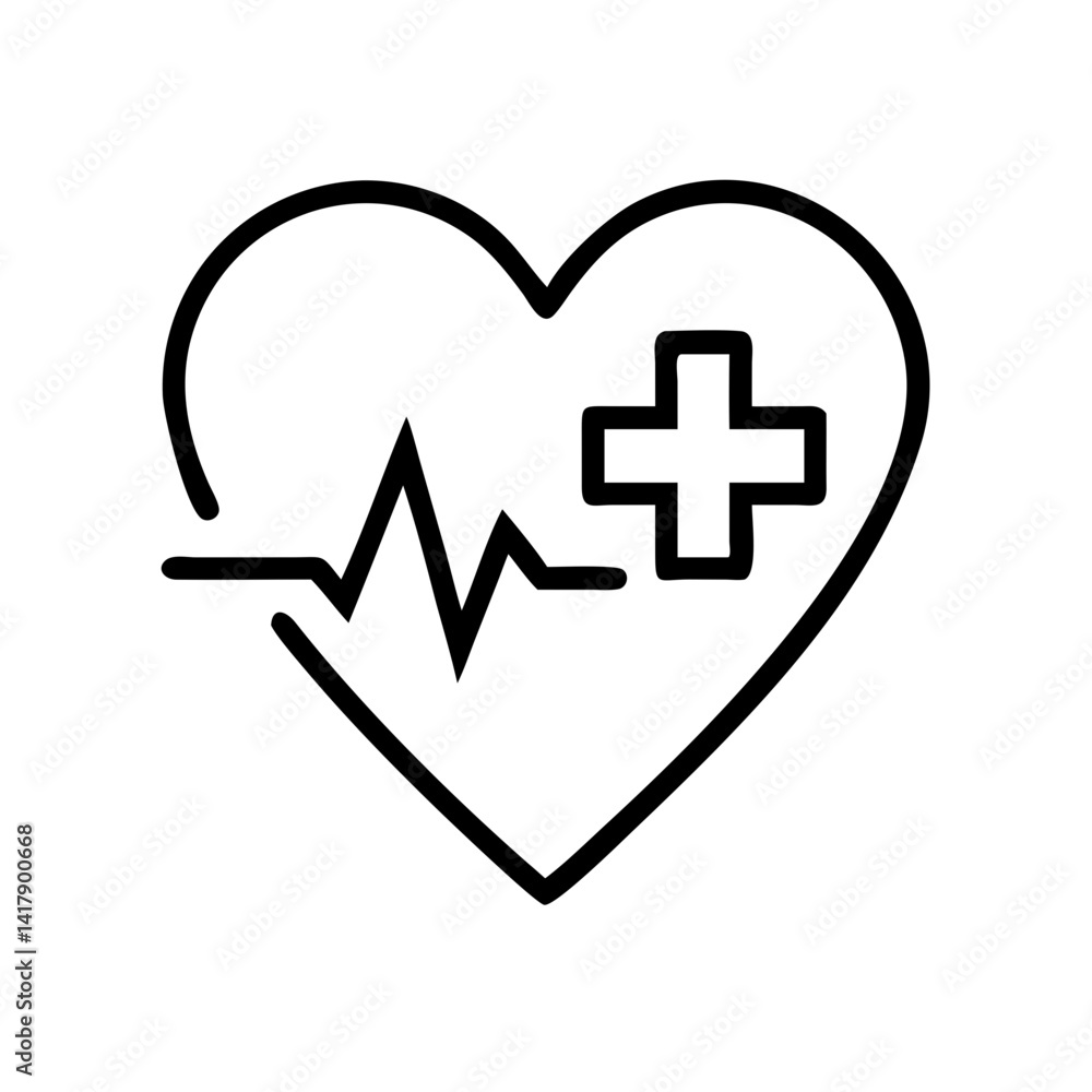 Fototapeta premium Heart with Cross and Pulse Line Icon Design