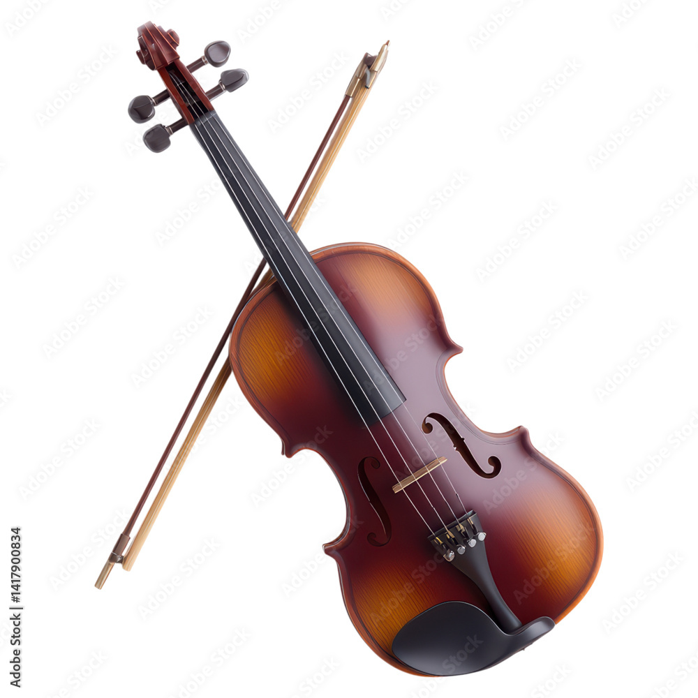 Elegant Wooden Violin with Bow and Crossed Position Background, isolated on transparent background. Elegant Wooden Violin with Bow and Crossed Position Background, isolated on transparent background.