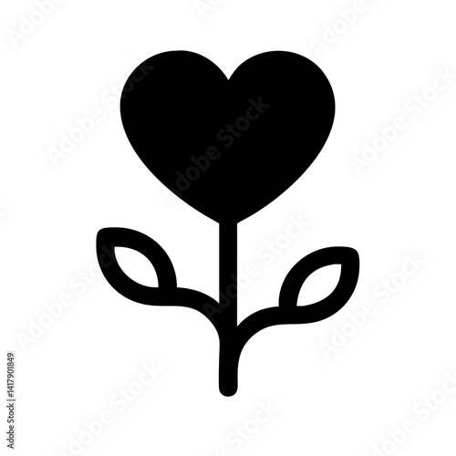 Heart Growing from Flower Stem Icon Design