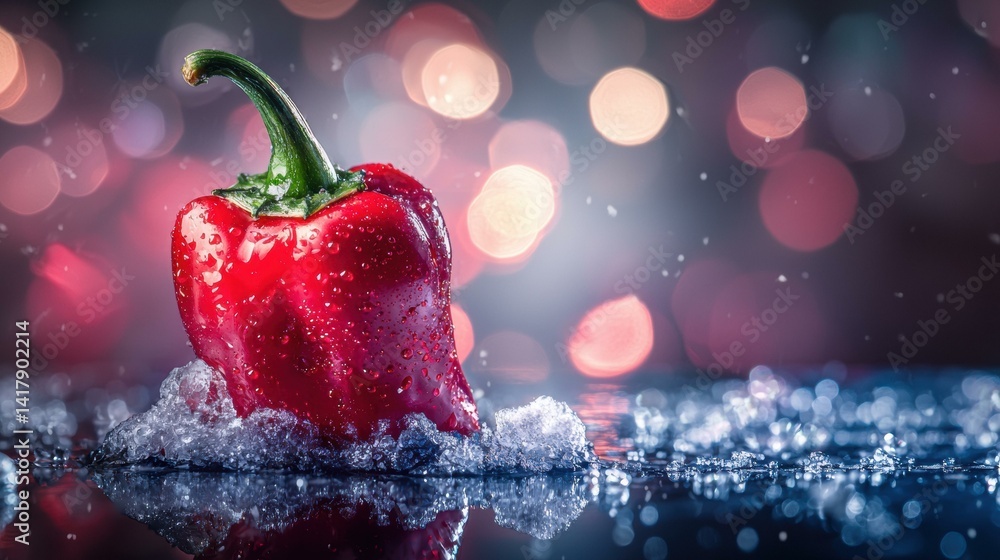 Red chili pepper on ice. AI.