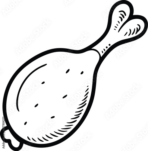 Chicken leg silhouette, outline silhouette chicken leg icon, Chicken leg flat illustration, Meat food icon