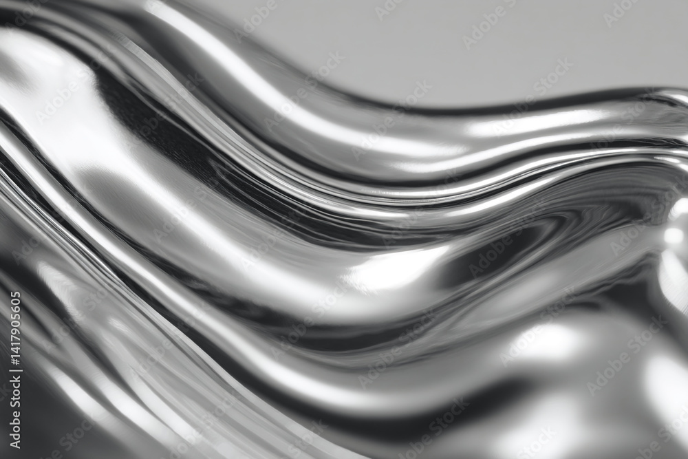 Close-up of silver liquid texture, flowing smoothly creating abstract waves, showcasing elegance, luxury, and modernity, perfect for background or design Close-up of silver liquid texture, flowing smoothly creating abstract waves, showcasing elegance, luxury, and modernity, perfect for background or design
