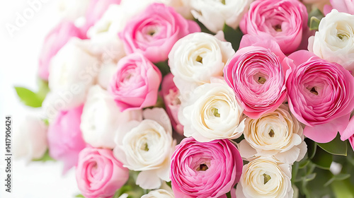 Pink And White Ranunculus Bouquet Close Up