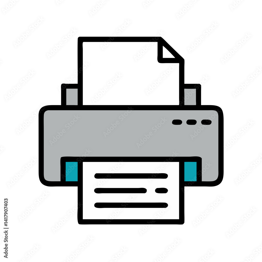 Inkjet Printer with Paper Output Icon Design Inkjet Printer with Paper Output Icon Design