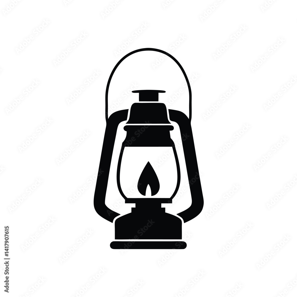 Antique Camping Kerosene Lantern with Transparent Background, Glowing Flame Icon Antique Camping Kerosene Lantern with Transparent Background, Glowing Flame Icon