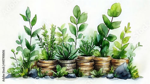 Fototapeta Naklejka Na Ścianę i Meble -  Potted plants watercolor illustration