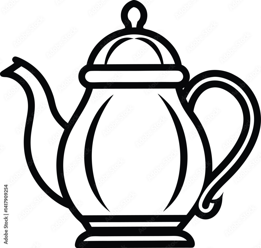 Obraz premium Teapot silhouette, Teapot silhouette icon, Kitchen teapot vector, Tableware for hot drinks, Teapot flat design, Black teapot outline illustration